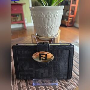 Authentic Fendi Black Monogram Wallet With kisslock.